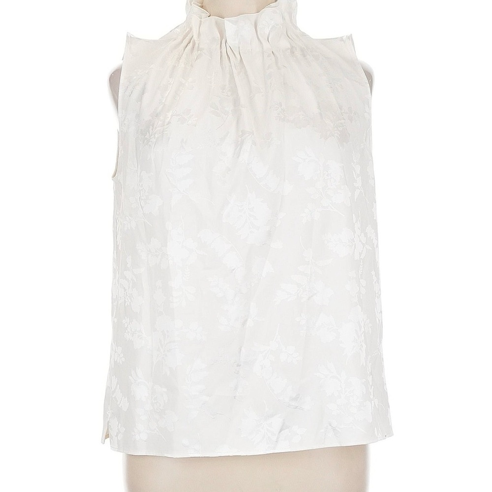 LOFT White Sleeveless High-Neck Floral Jacquard Camisole